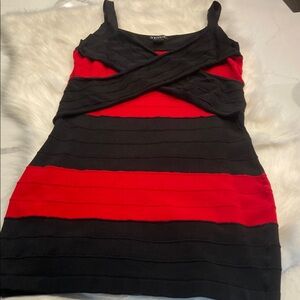 VENUS Black and Red Bodycon Mini Dress Spaghetti Strap